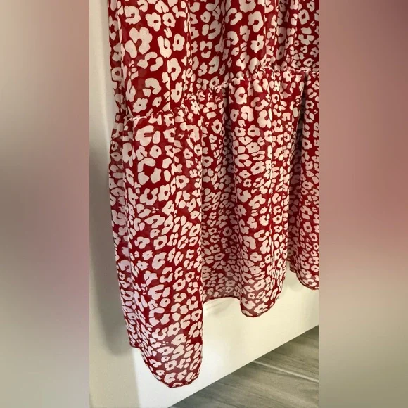 Elegant Red and White Animal Print Patterned Long Sleeve Dress by PrettyGarden - Picture 6 of 14